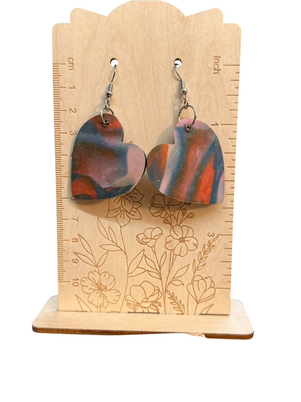 Multicolor Marbled Heart Dangle Earrings - Women Jewelry